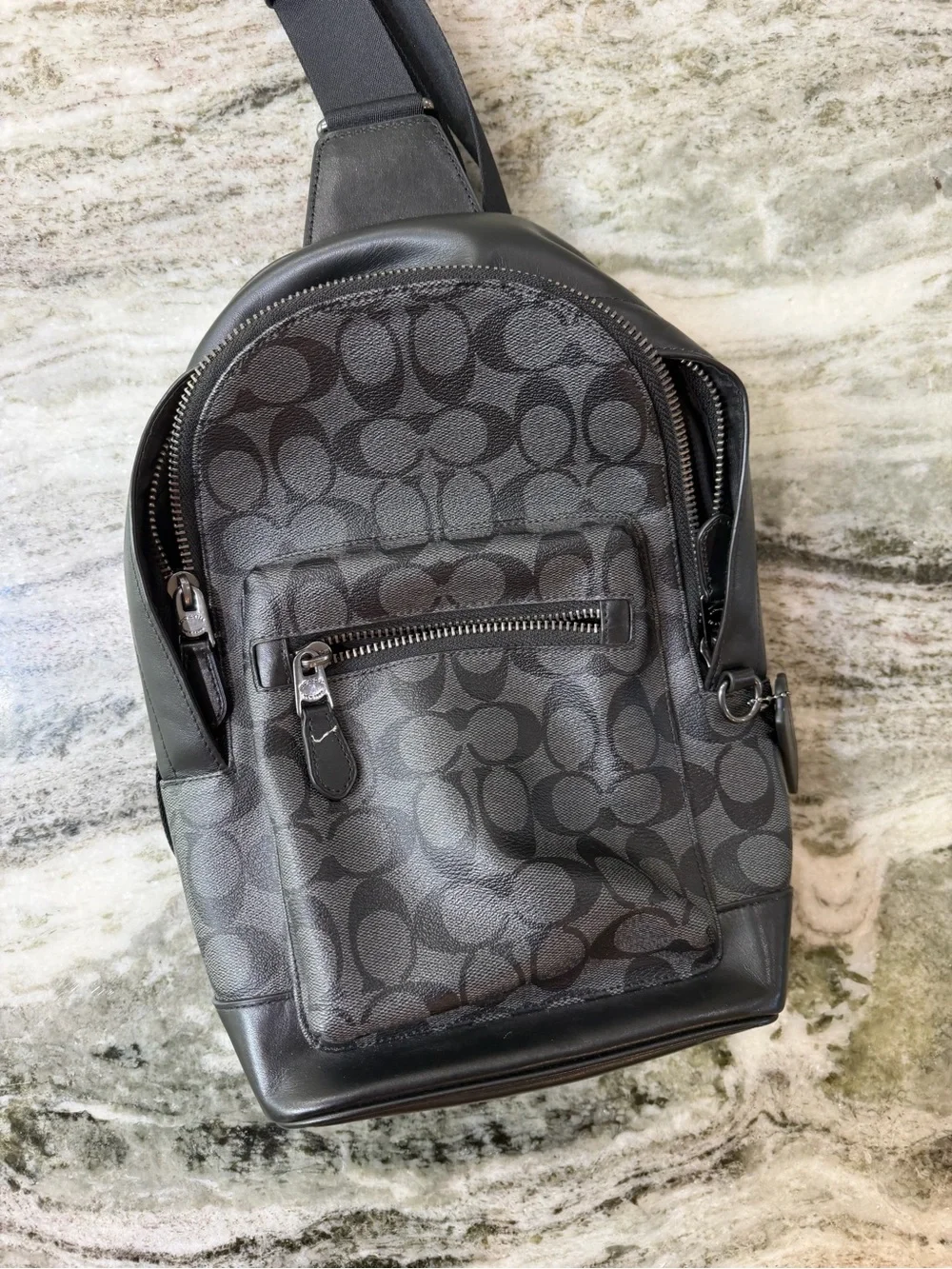 Coach Men's Black Signature Crossbody Sling Bag